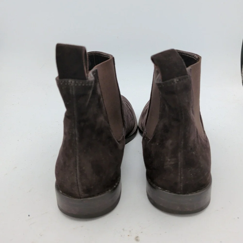 Jenni Kayne Dark Brown Suede Chelsea Boots Made in Italy Size 38.5 Almond Toe